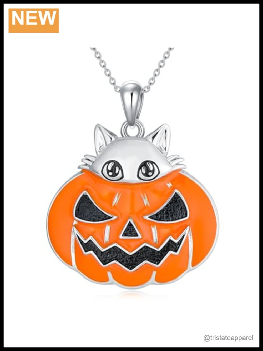 Copper Pumpkin Cat Pendant Necklace 20+2" Adjustable Chain